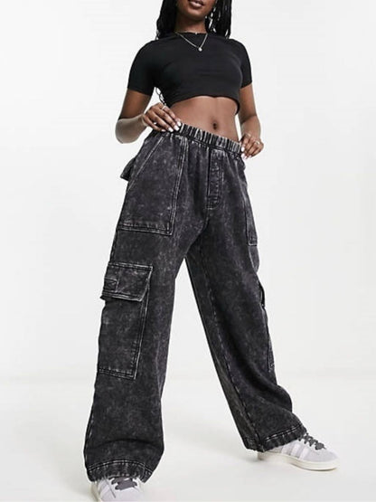 Damen Cargo-Jeans Weites Bein Baumwolle Blau