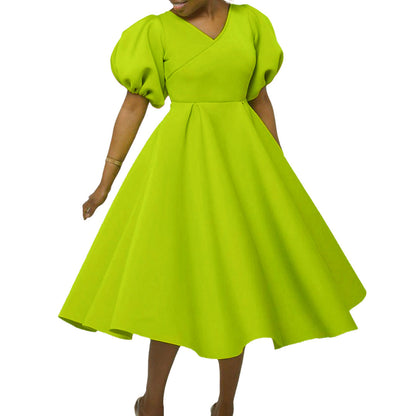 Damen Maxikleid mit Puffärmeln Elegantes Taillieren Eveloria