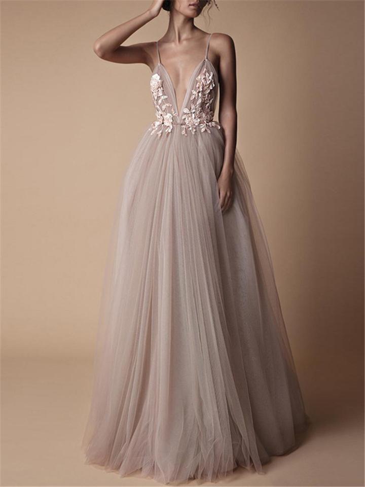 Damen Abendkleid V-Ausschnitt Floralmuster - Eveloria