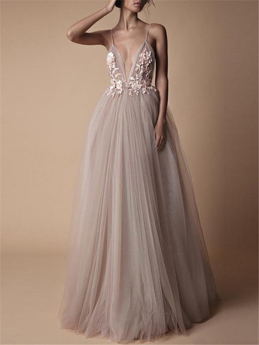 Damen Abendkleid V-Ausschnitt Floralmuster - Eveloria