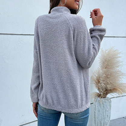 Damen Stehkragenpullover Strukturiertes Design Knopfdetail Eveloria