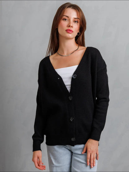 Damen Strickjacke V-Ausschnitt Knöpfe Eveloria