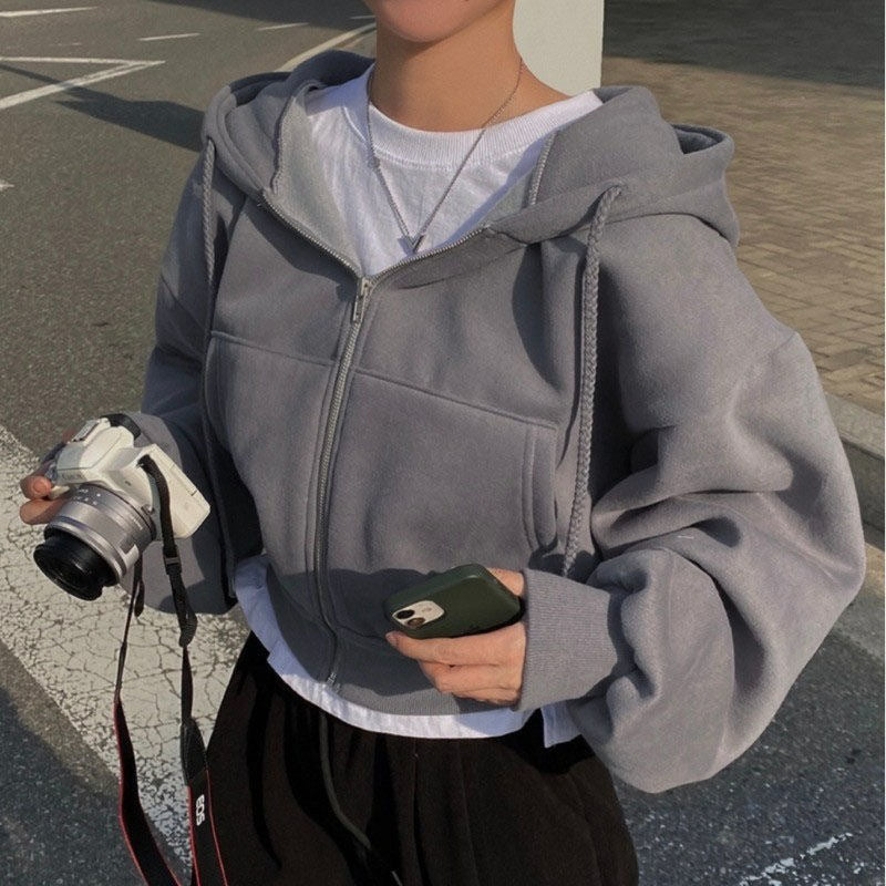 Damen Cropped Hoodie Reißverschluss Lässig