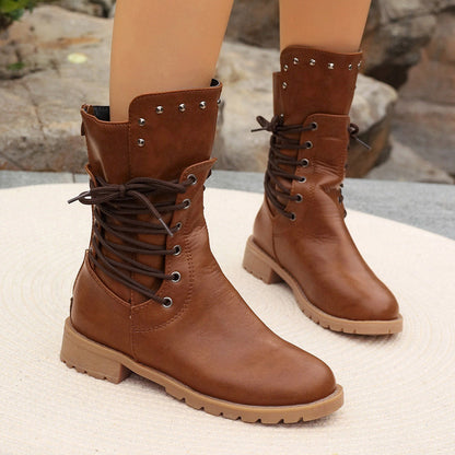 Eveloria Damen Stiefel Mittlerer Absatz Kunstleder Schwarz - Eveloria