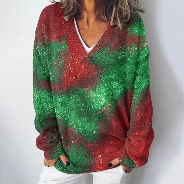 Damen Strickpullover Landschaftsmuster Eveloria