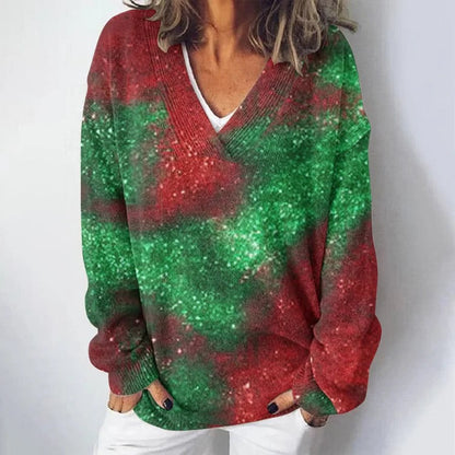 Damen Strickpullover Landschaftsmuster Eveloria