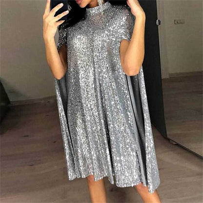 Damen Paillettenkleid mit Cape Ärmeln Eveloria