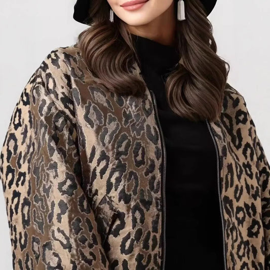 Damen Bomberjacke Leopardenmuster Schwarz - Eveloria