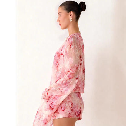Damen Kimono-Kleid Fließender Schnitt V-Ausschnitt Elegantes Design