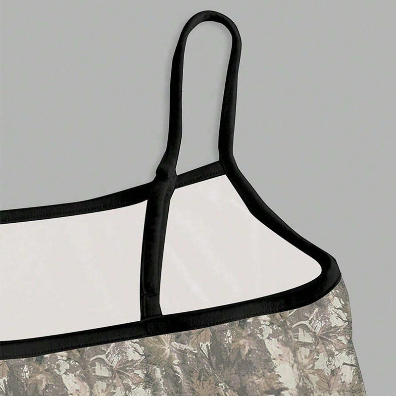 Damen Ärmelloses Floraler Druck Verstellbare Träger Beige