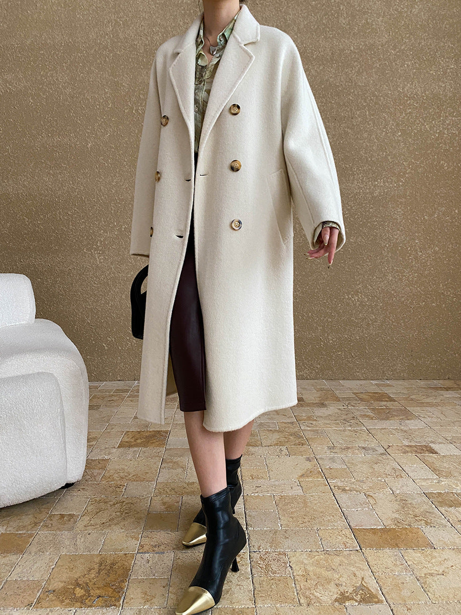 Damen Oversized-Mantel Doppelter Knopfleiste Weiches Innenfutter