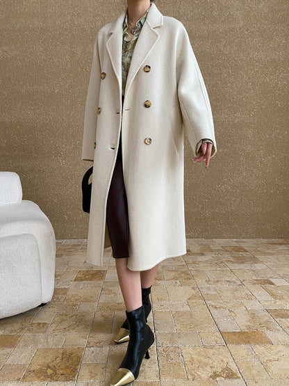 Damen Oversized-Mantel Doppelter Knopfleiste Weiches Innenfutter