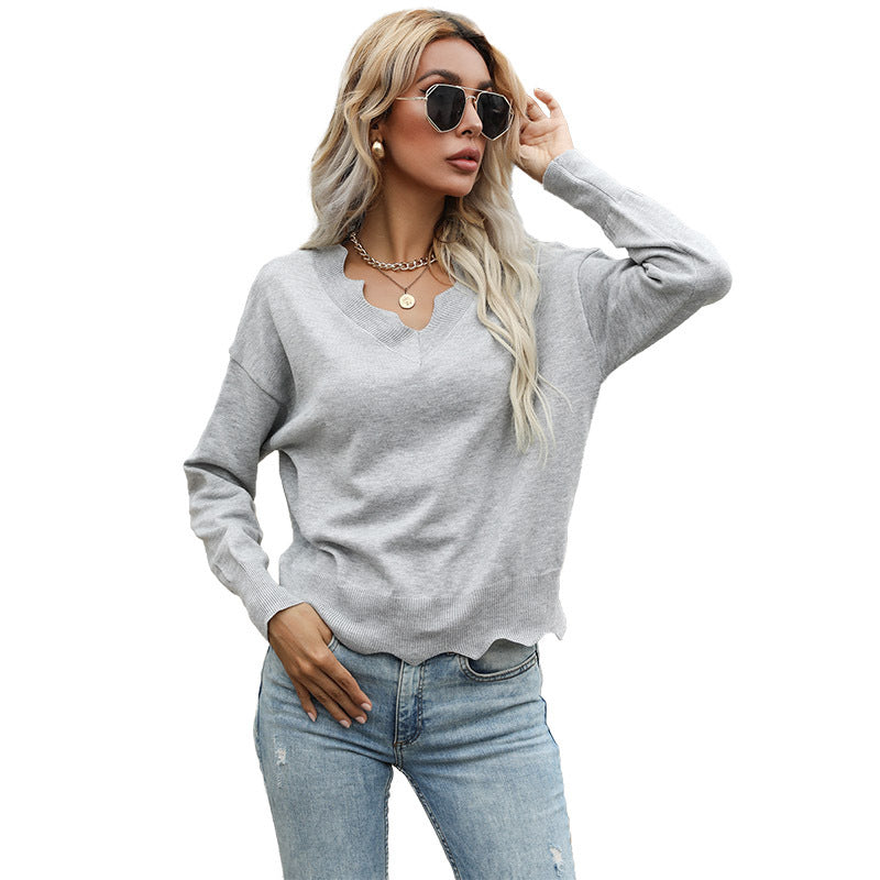 Damen Pullover Asymmetrischer V-Ausschnitt Weich Grüner