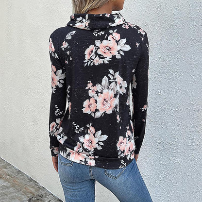 Damen Pullover Floralmuster Hochkragen Eveloria