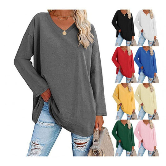 Damen Sweatshirt V-Ausschnitt Langärmlig Asymmetrisch Grau Eveloria - Eveloria