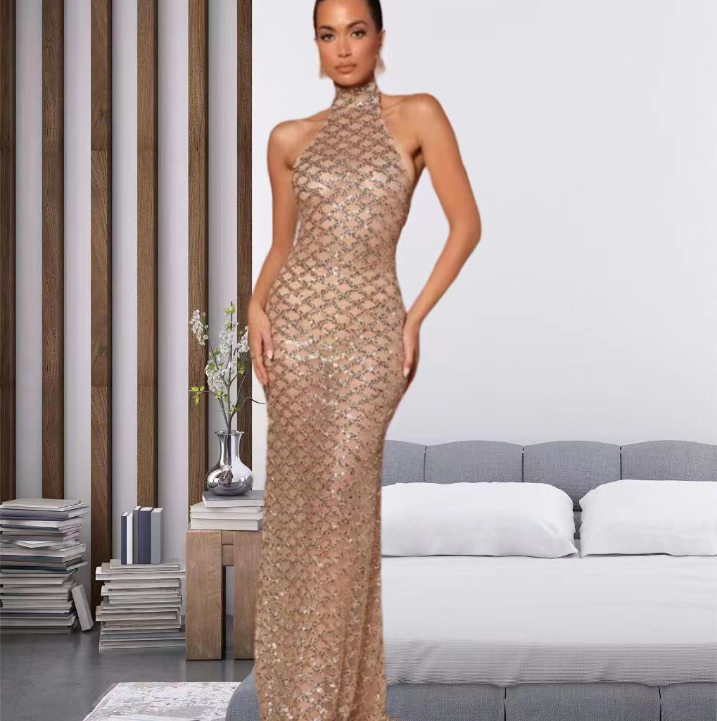 Damen Abendkleid Bodycon Paillettenbesatz