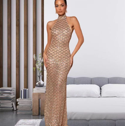 Damen Abendkleid Bodycon Paillettenbesatz