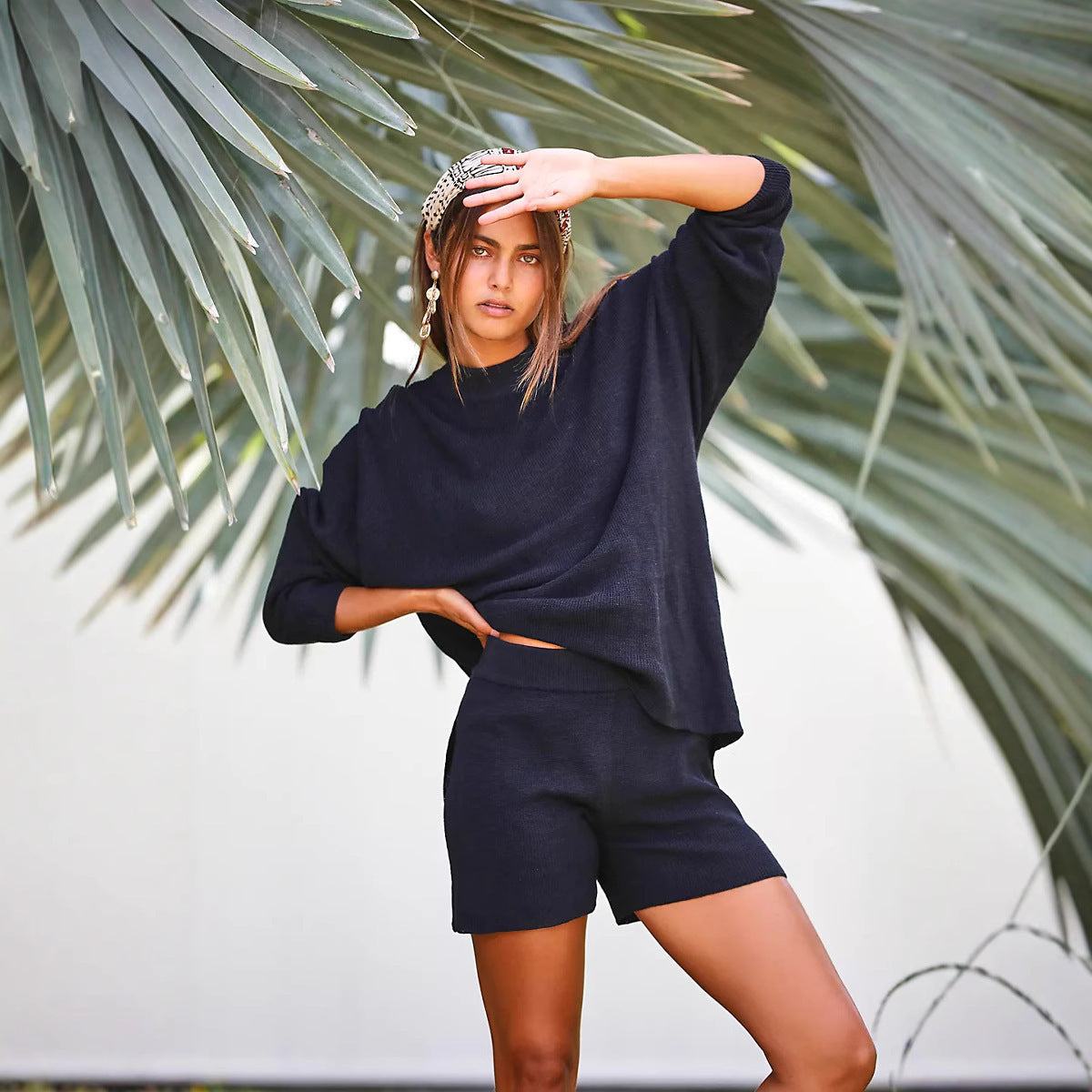 Damen Strickkleid Lässig Tiefkragen Weite Ärmel Eveloria