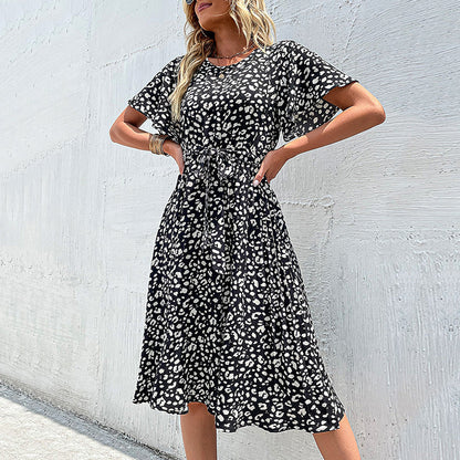 Damen Midikleid Tiermuster Elegant