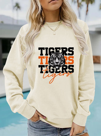 Damen Sweatshirt Tiger-Design Lässig Grau Eveloria