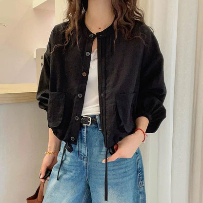 Damen Kurzarmjacke mit Taschen und Kordelzug Eveloria