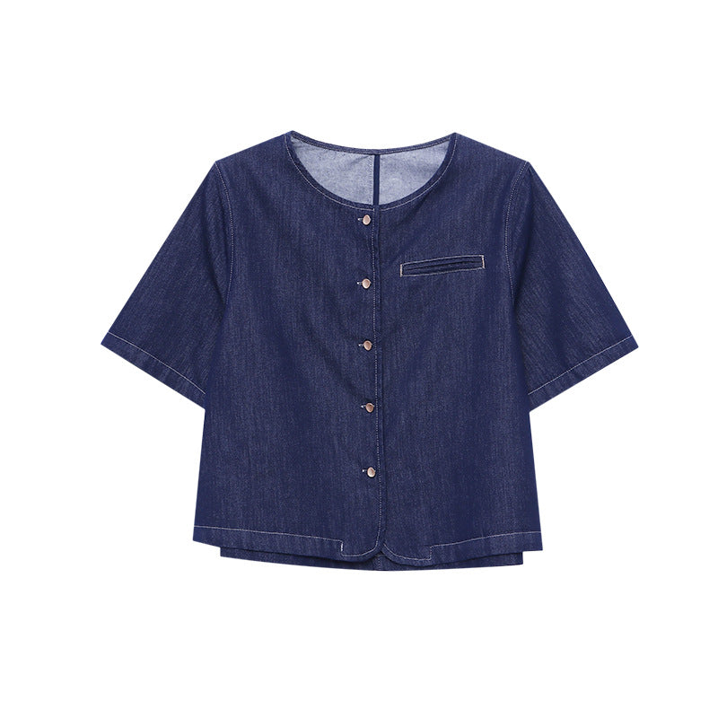Damen Denimjacke Lässig Knopfdetails Blau Eveloria