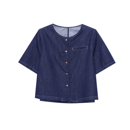 Damen Denimjacke Lässig Knopfdetails Blau Eveloria