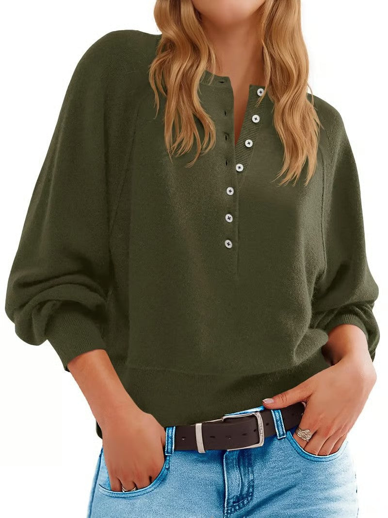 Damen Pullover Lässig Knopfleiste Weites Design Eveloria