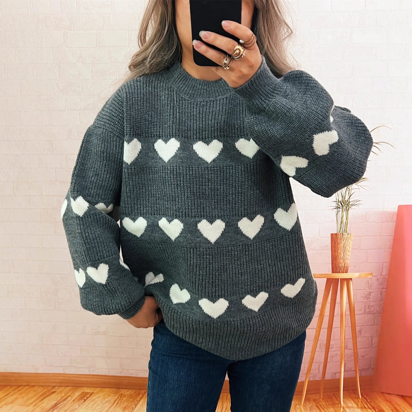 Damen Pullover Herzmuster Eveloria