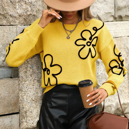 Damen Pullover Floral Applikationen Eveloria