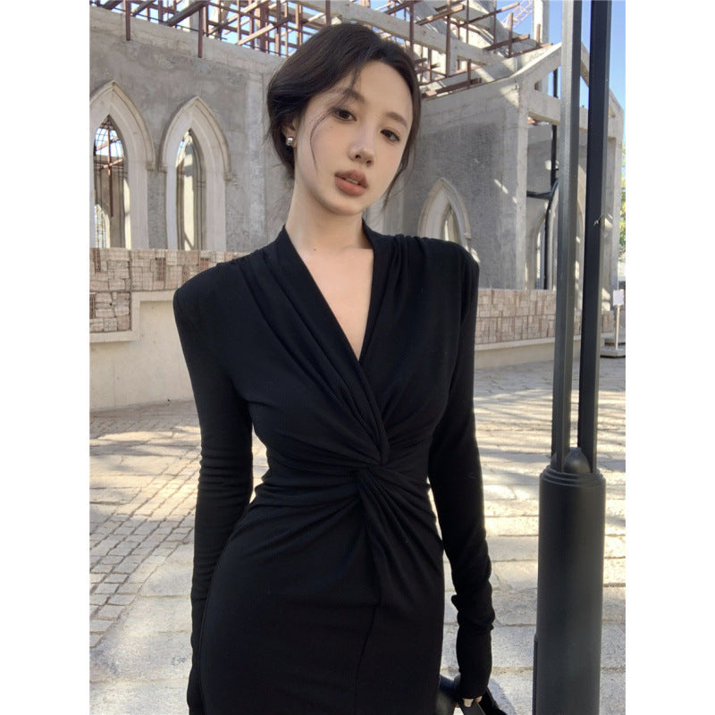 Damen Wickelkleid V-Ausschnitt Faltenwurf Eveloria