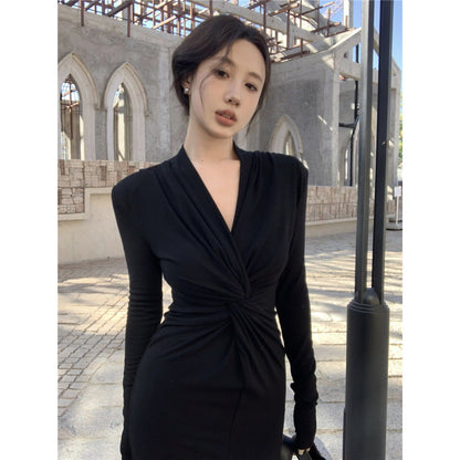 Damen Wickelkleid V-Ausschnitt Faltenwurf Eveloria