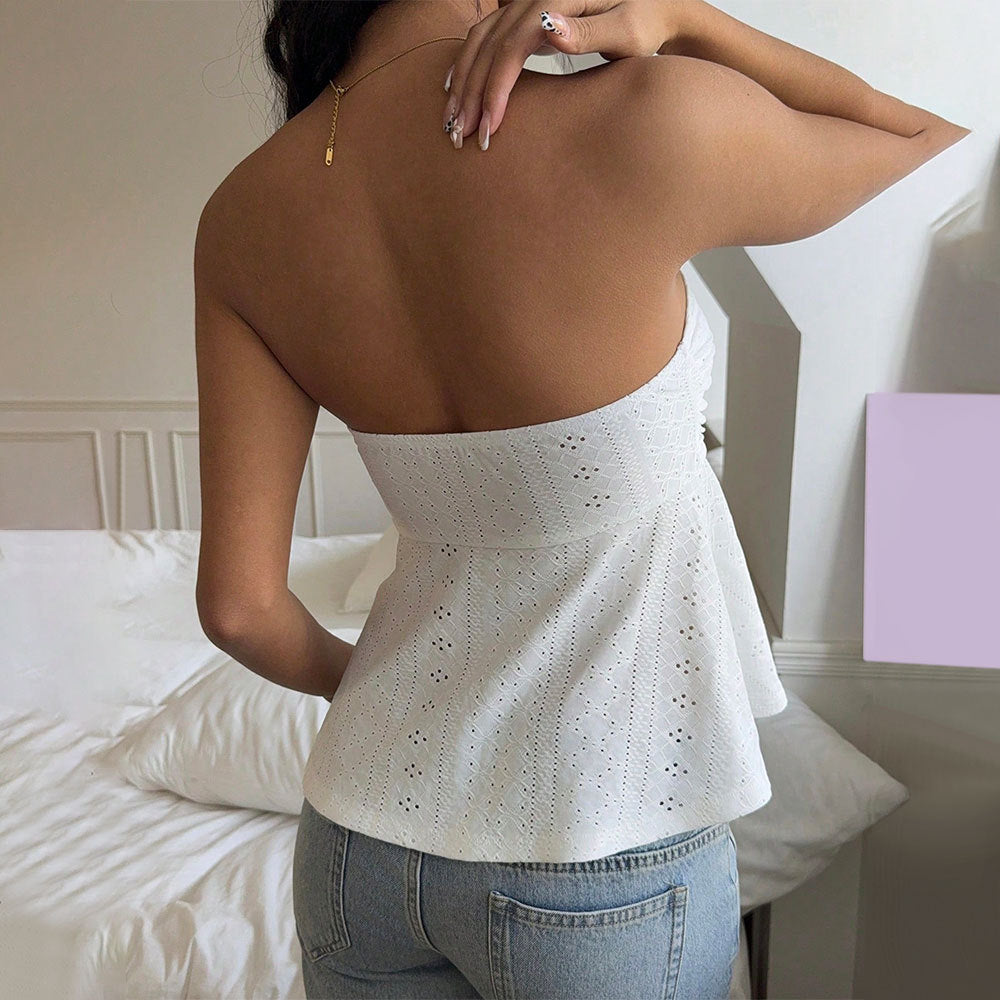 Damen Off-Shoulder Bluse Spitzen-Design Weiß