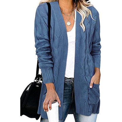 Damen Strickjacke Kabelmuster Offene Taschen Eveloria