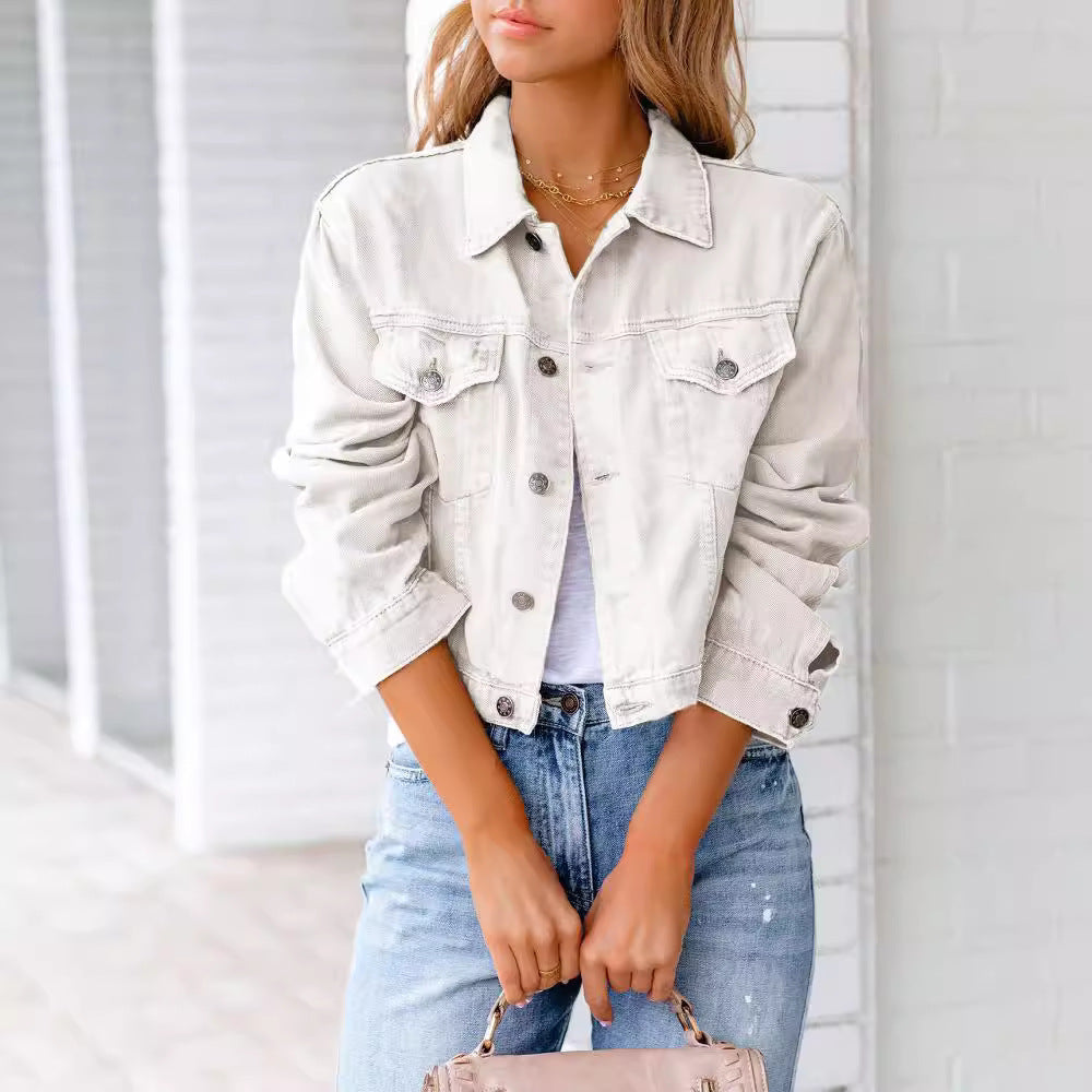Damen Denimjacke Kurz Modischer Schnitt Blau Eveloria