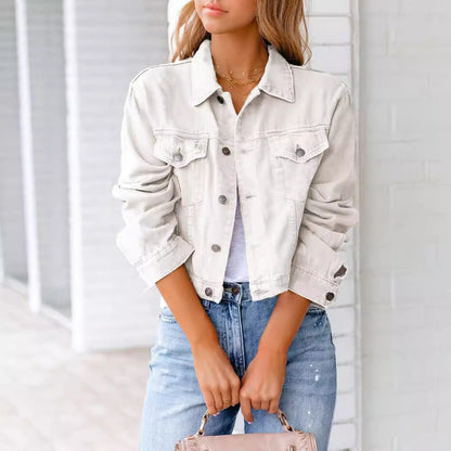 Damen Denimjacke Kurz Modischer Schnitt Blau Eveloria