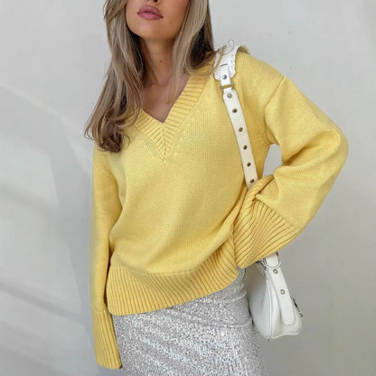 Damen Strickpullover V-Ausschnitt Lässig Eveloria