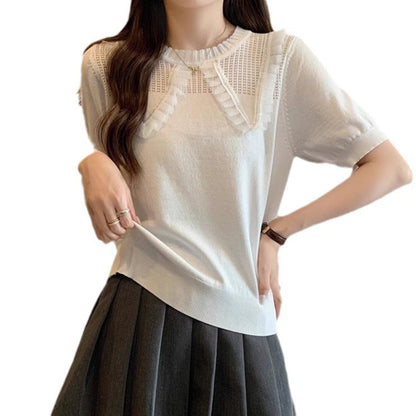 Damen Strickoberteil Atmungsaktiv Rüschensaum Elegantes Design