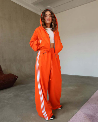 Damen Sportliches Loungewear-Set mit Cropped-Hoodie und weiter Hose