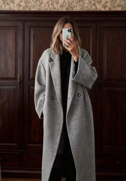Damen Wollmantel Oversized Klassisches Revers Beige