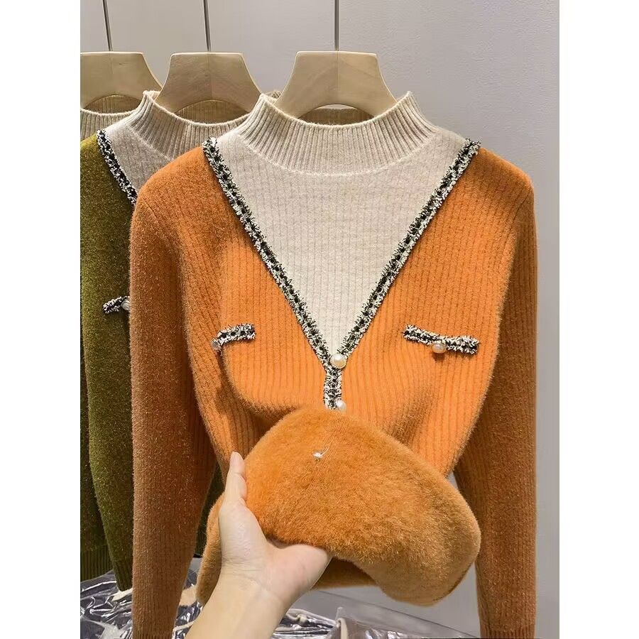 Damen V-Pullover mit Schimmer-Details und Knöpfen Eveloria