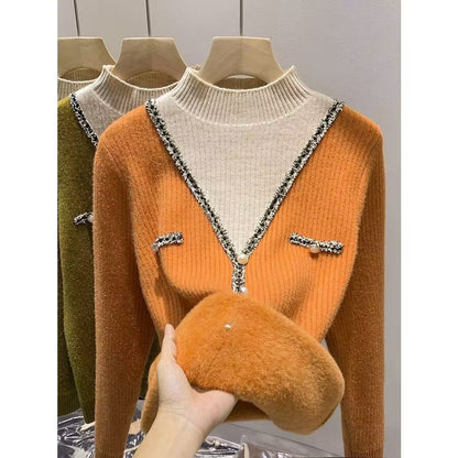 Damen V-Pullover mit Schimmer-Details und Knöpfen Eveloria