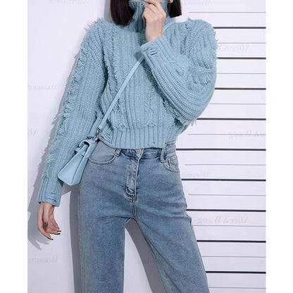 Damen Grobstrickpullover Hochkragen Französischer Look Eveloria
