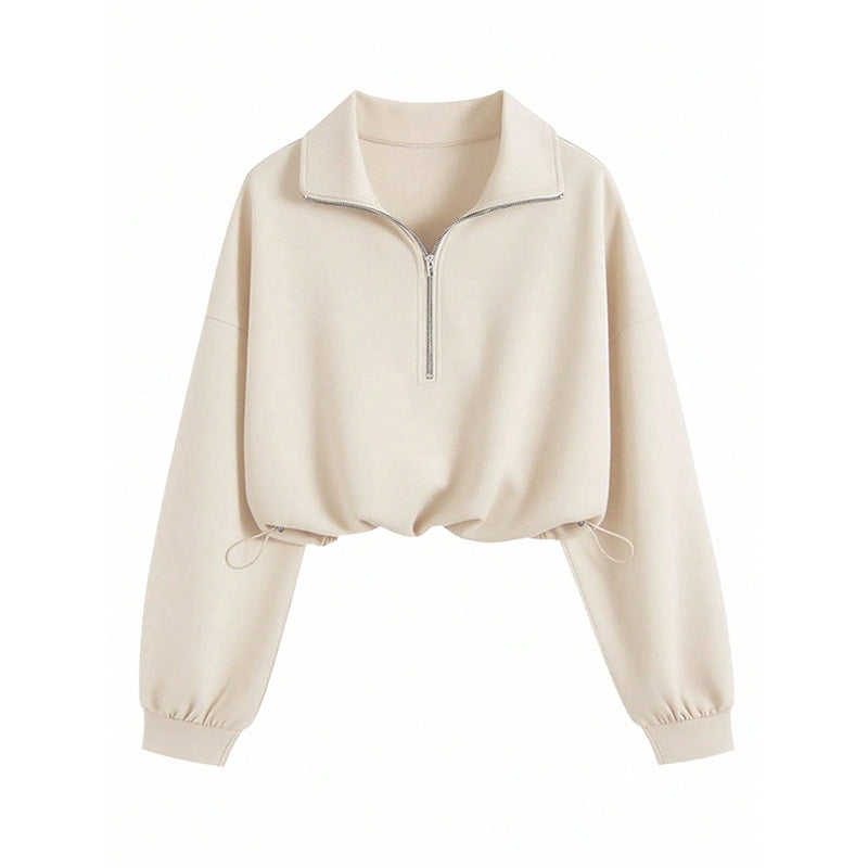 Damen Pullover Halbzipp mit Gummizug Grau Eveloria