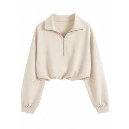 Damen Pullover Halbzipp mit Gummizug Grau Eveloria