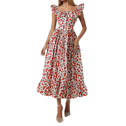 Damen Maxikleid Rüschen Floralmuster Eveloria