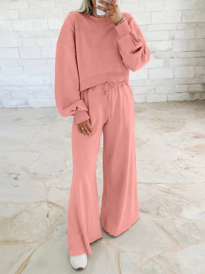 Damen Sport-Set Cropped Sweatshirt und Weite Hose Eveloria
