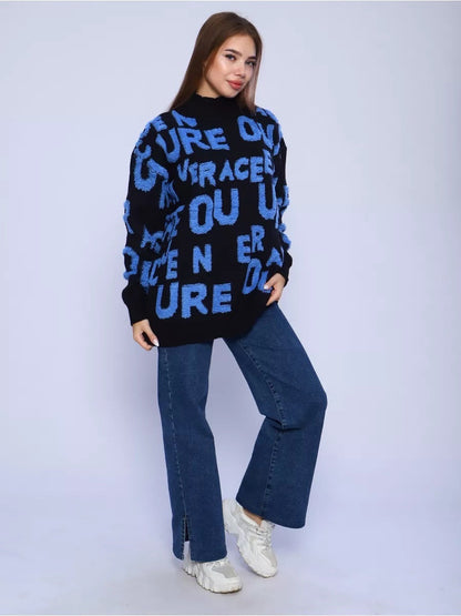 Damen Pullover Oversized Hochkragen
