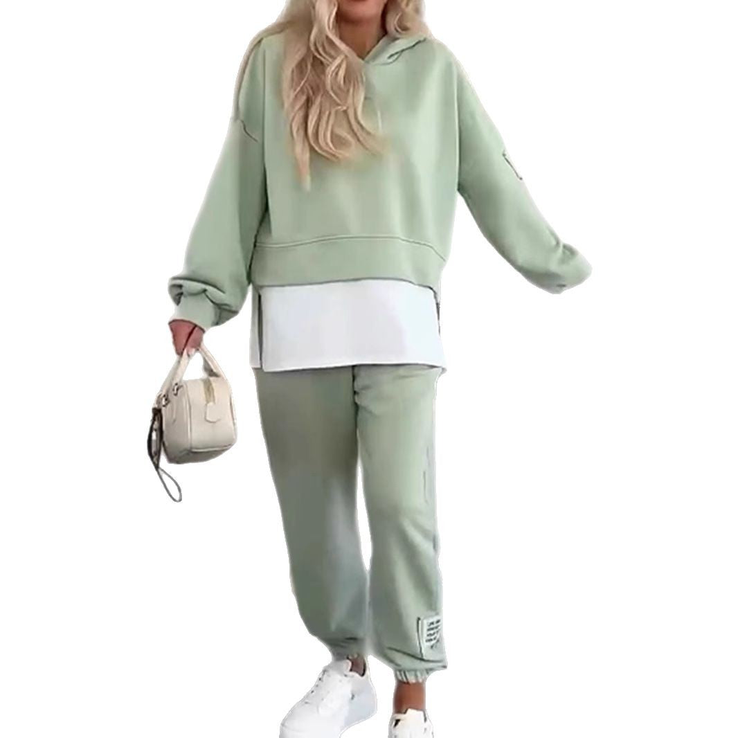 Damen Hoodie-Set Elastischer Bund Voluminöse Ärmel Grau