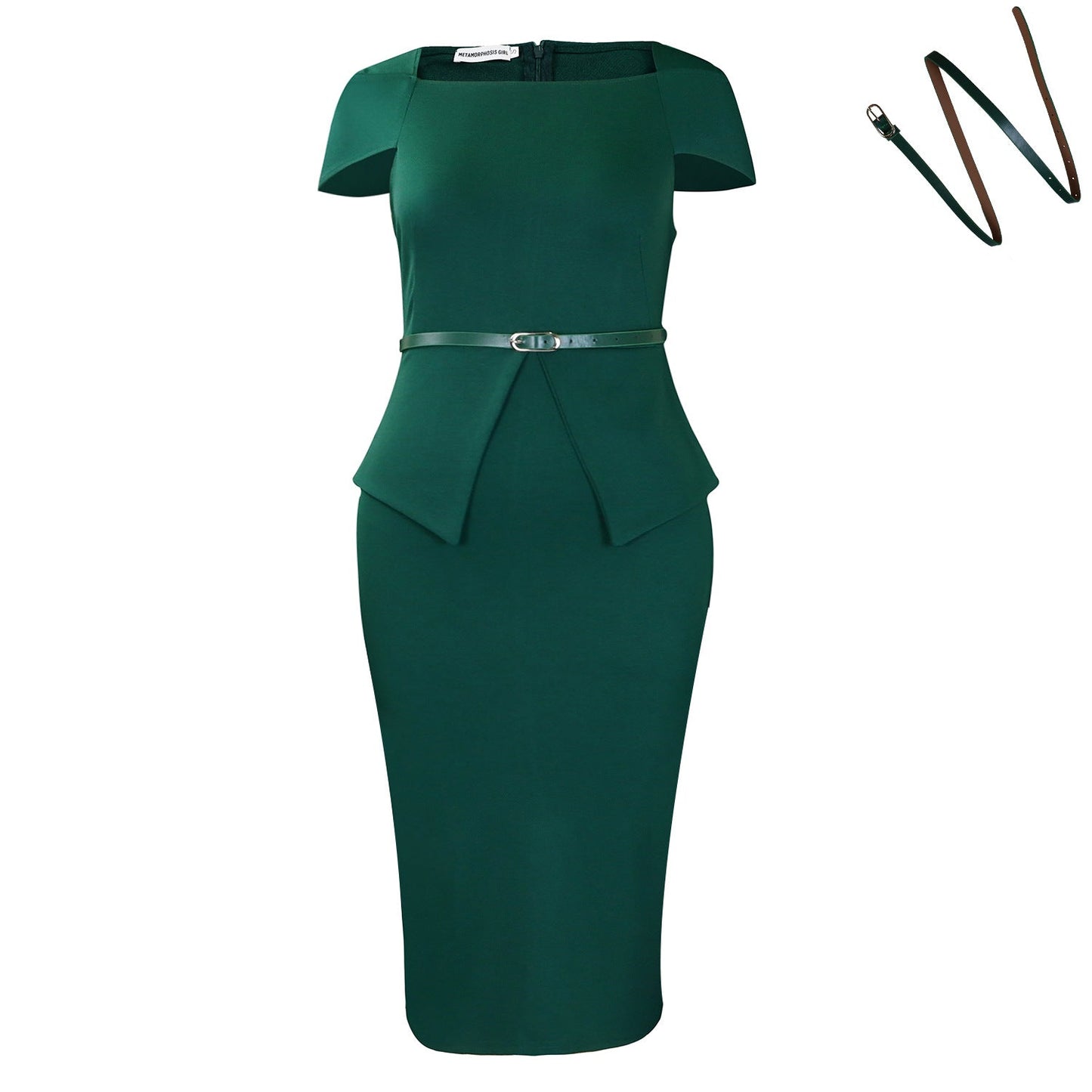 Damen Cocktailkleid Figurbetont Peplum Design Gürtel
